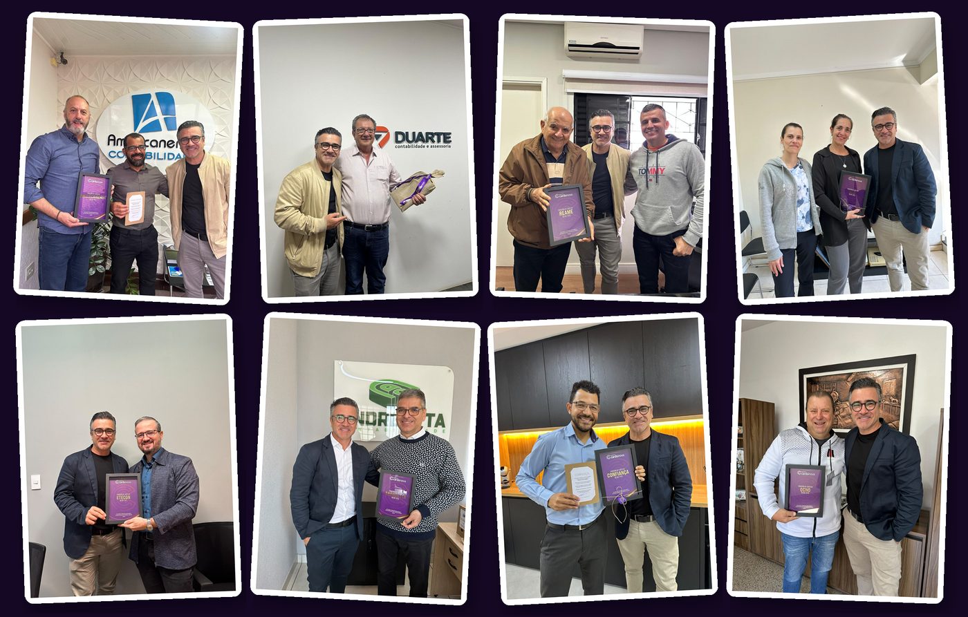 Sócios de contabilidades parceiras recebendo a placa Parceiro de Sucesso do Grupo Cardsinova